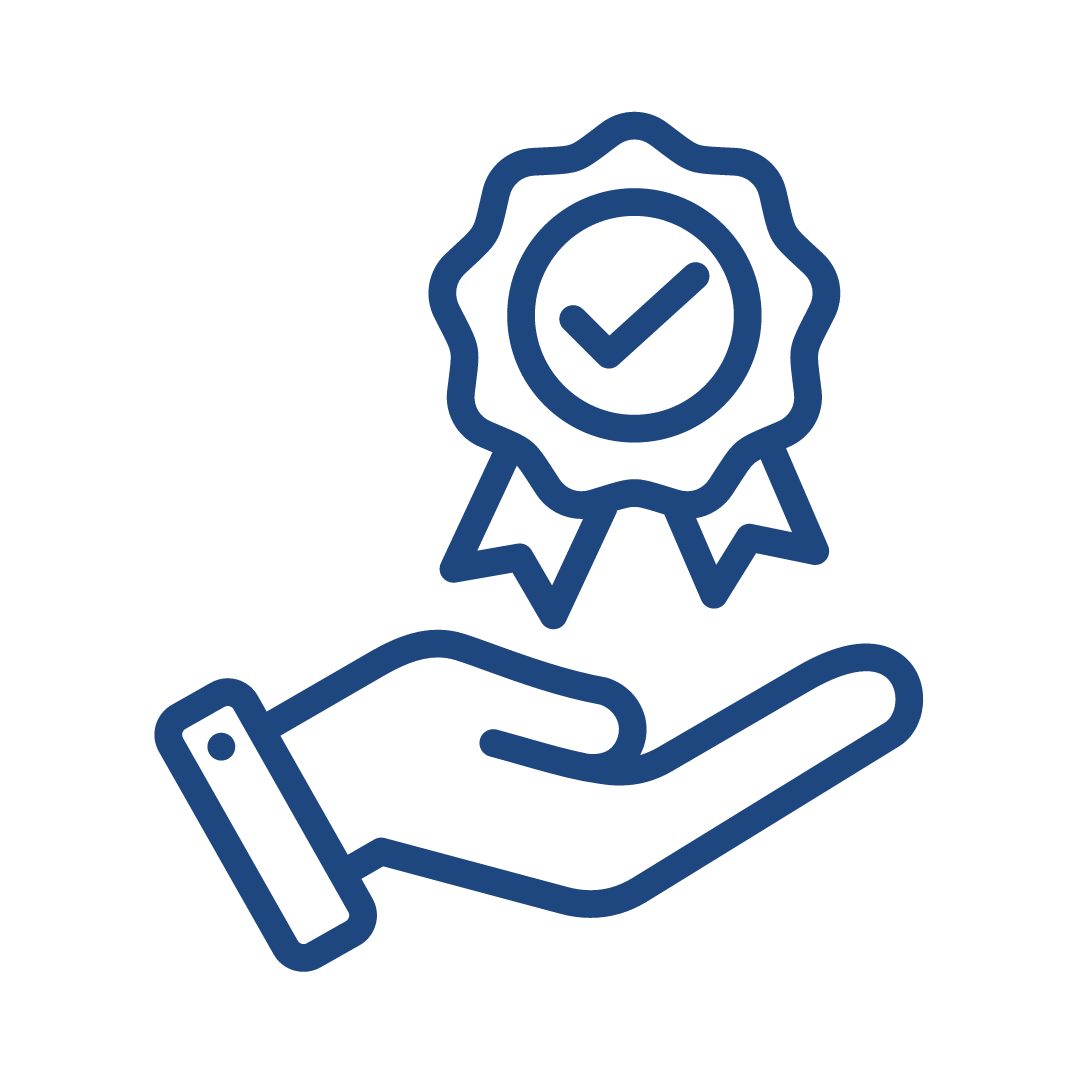 A hand holding an award icon